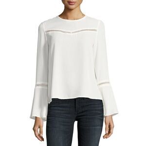 𝅺rebecca Minkoff Ivory Chava Jewel-Neck Bell-Sleeve Blouse S Lace Trim
